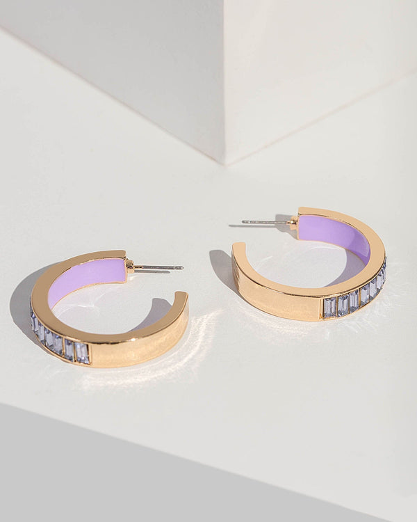 Colette by Colette Hayman Purple Enamel Crystal Hoop Earrings