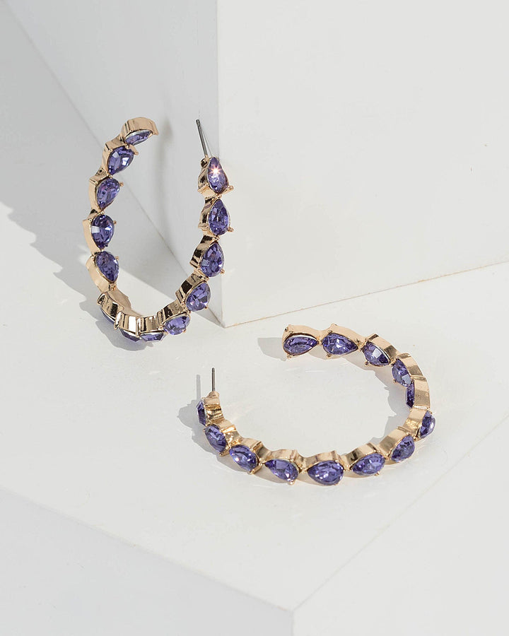 Purple In And Out Crystal Hoop Earrings | Earrings
