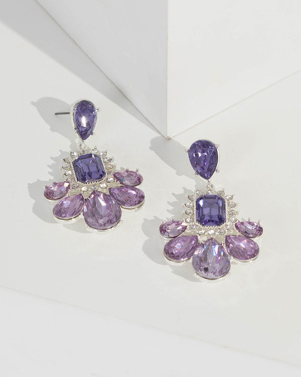 Purple Intricate Crystal Drop Earrings | Earrings