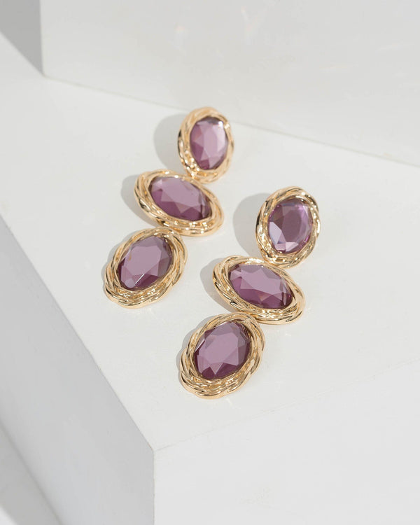 Purple Intricate Middle Crystal Drop Earrings | Earrings
