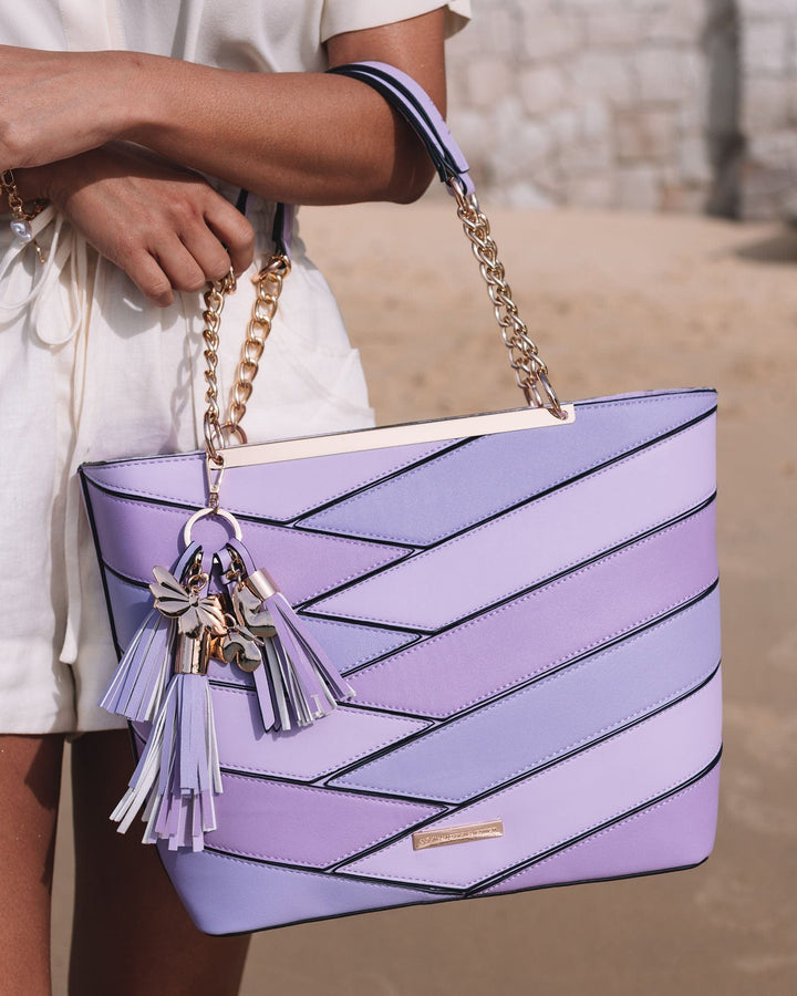 Purple Makayla Panelled Tote Bag | Tote Bags