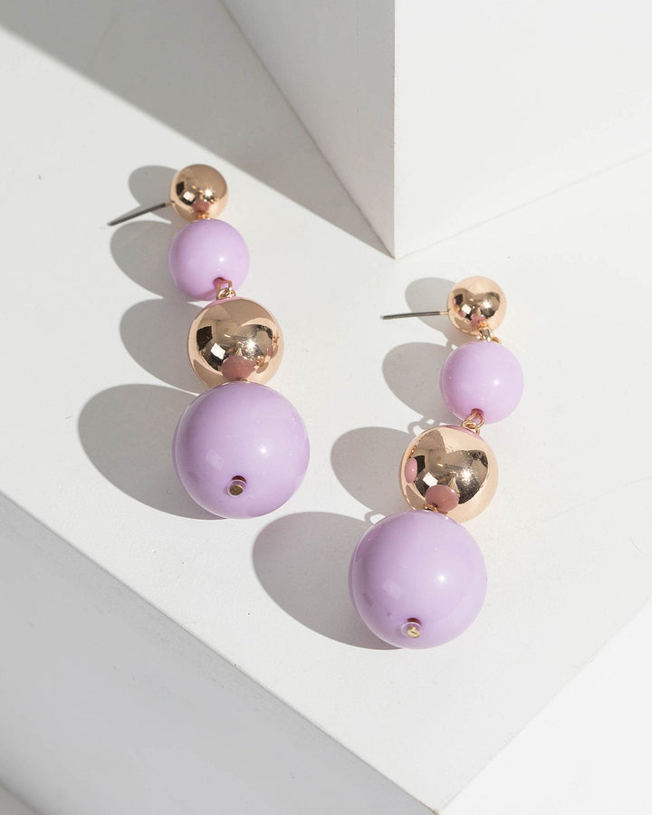 Purple Multi Ball Detail Drop Earrings | Earrings