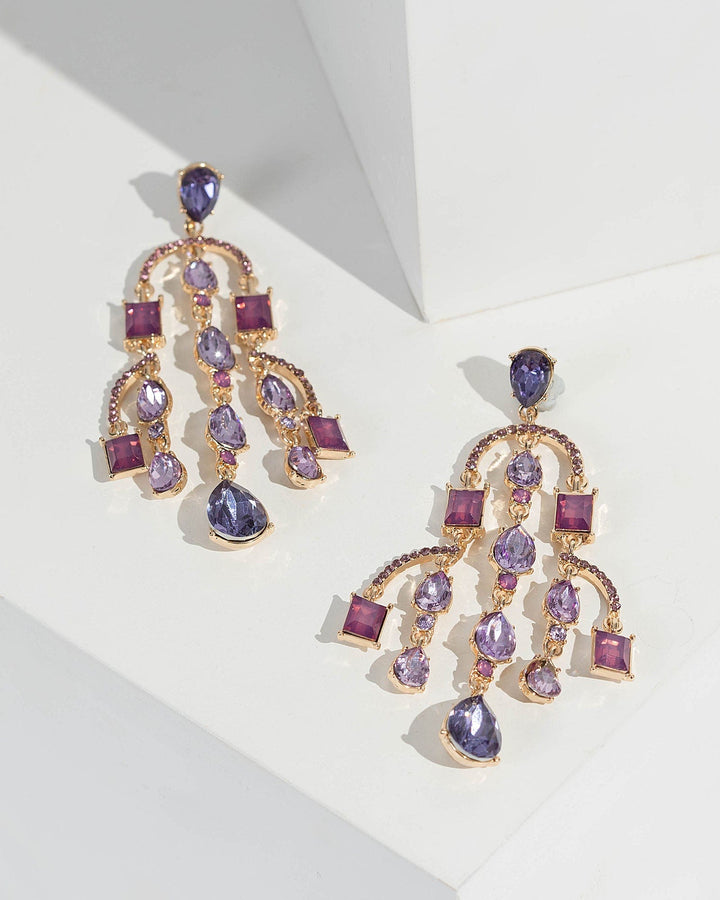 Purple Multi Crystal Chandelier Drop Earrings | Earrings