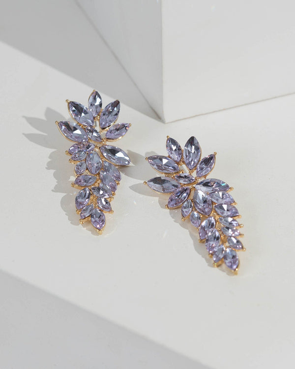 Purple Multi Crystal Drop Detail Earrings | Earrings