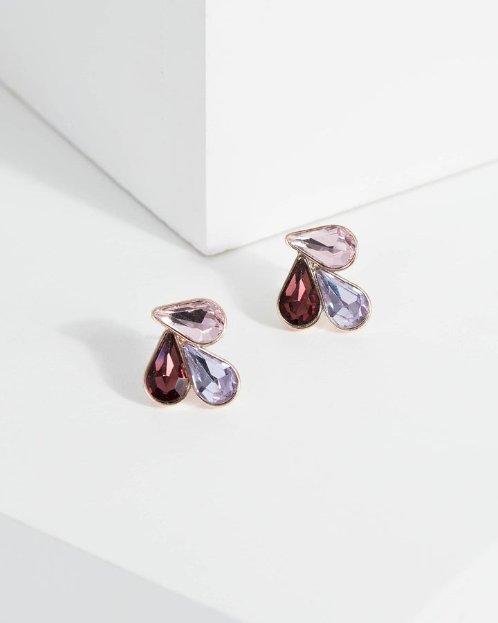 Purple Multi Diamante Stud Earrings | Earrings