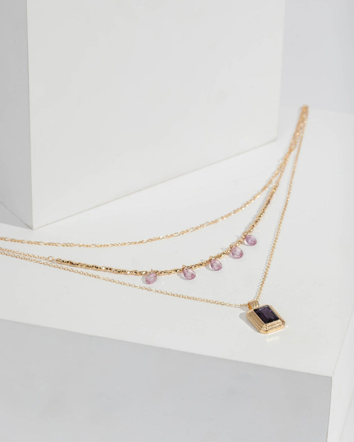 Purple Multi Pack Crystal Pendant Necklace | Necklaces