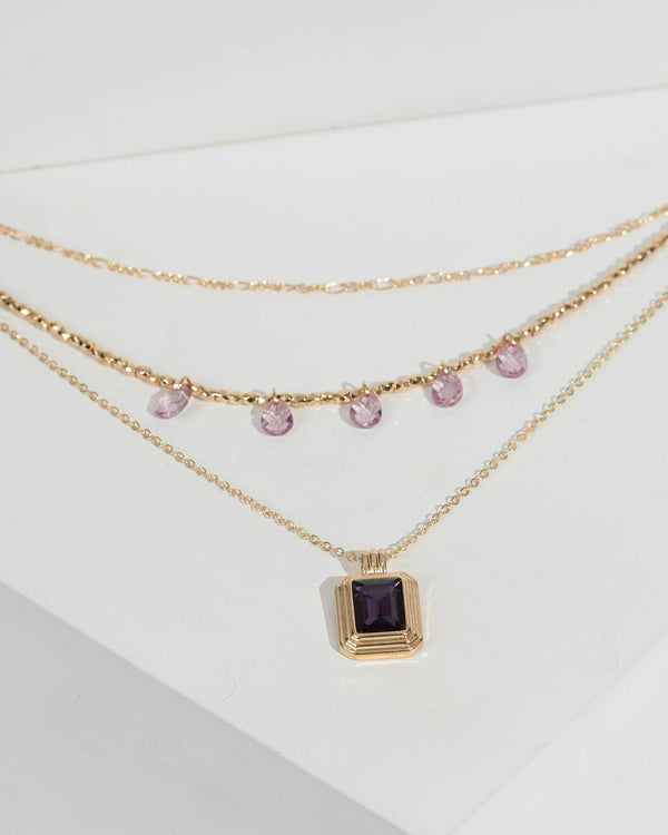 Purple Multi Pack Crystal Pendant Necklace | Necklaces