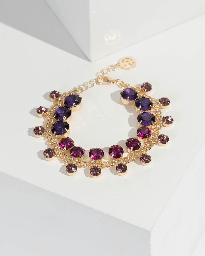 Purple Multi Round Crystal Detail Bracelet | Wristwear