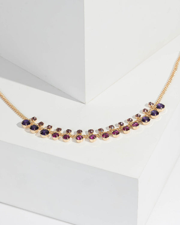Purple Multi Round Crystal Detail Necklace | Necklaces