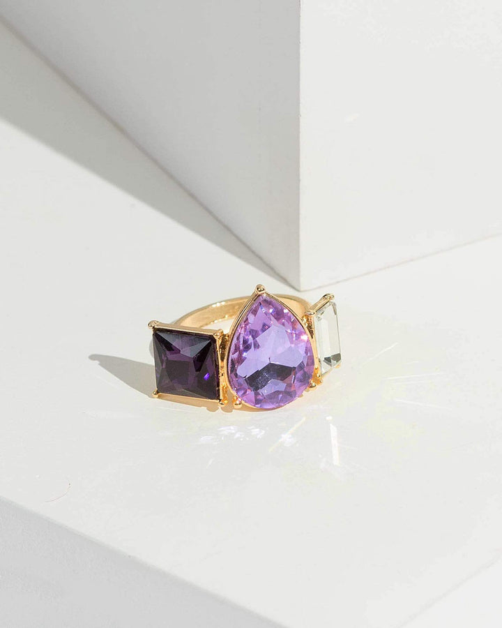 Purple Multi Shape Crystal Row Ring | Rings