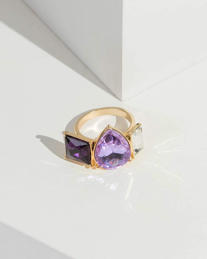 Purple Multi Shape Crystal Row Ring | Rings
