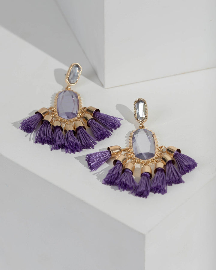 Purple Multi Small Tassel Drop Earrings | Earrings