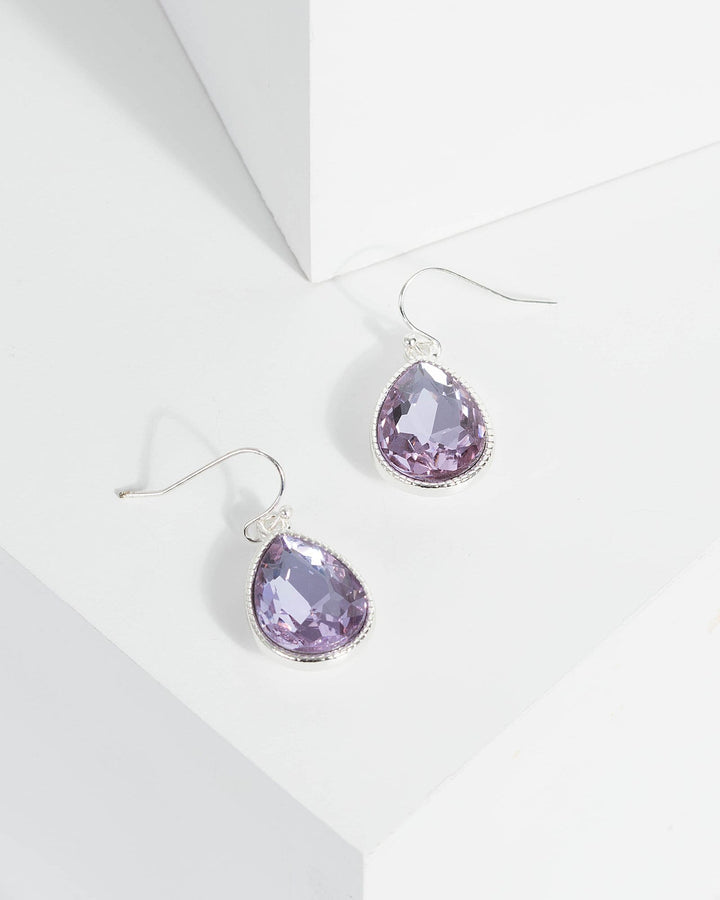 Purple Pear Crystal Drop Earrings | Earrings
