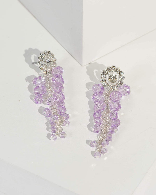 Purple Round Crystal And Detail Drop Earrings | Earrings