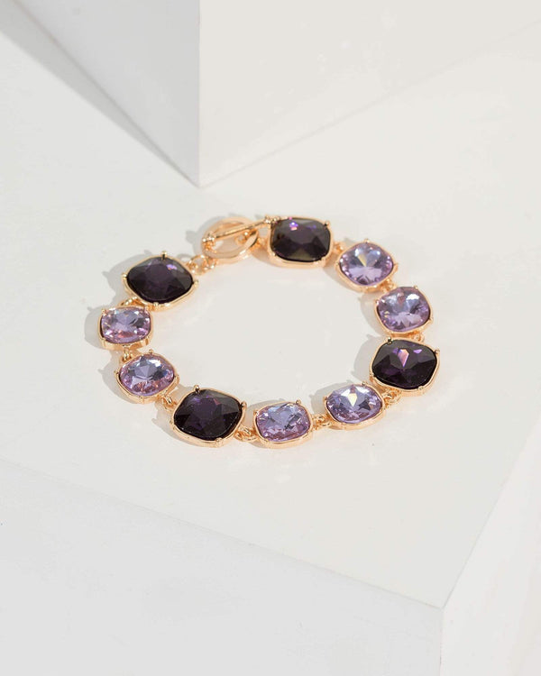 Purple Round Crystal Toggle Bracelet | Wristwear