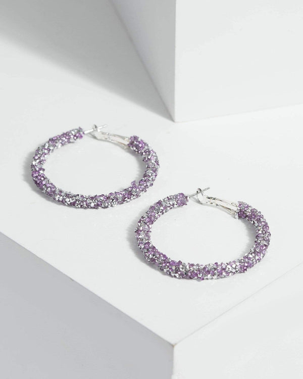 Purple Statement Block Texture Hoop Earrings | Earrings
