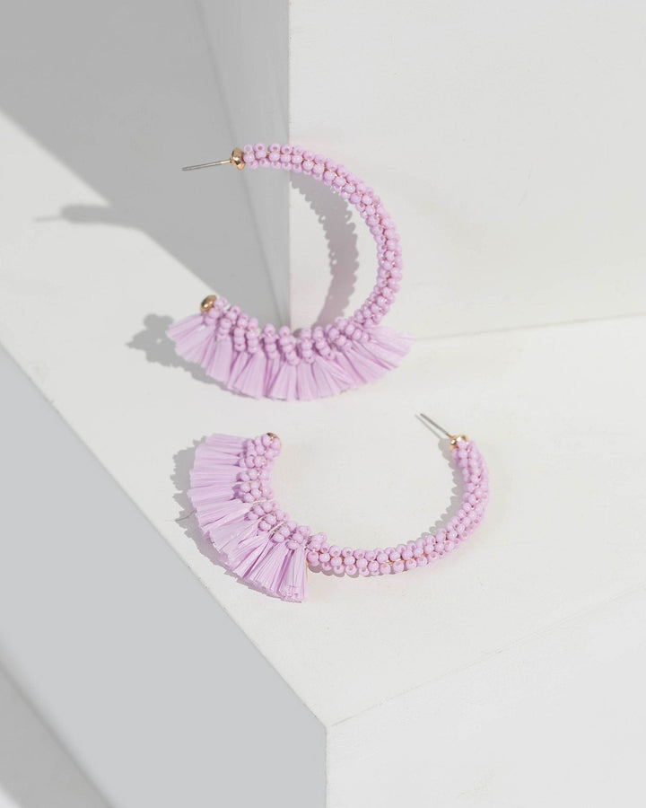 Purple Tassel Hoop Earrings | Earrings
