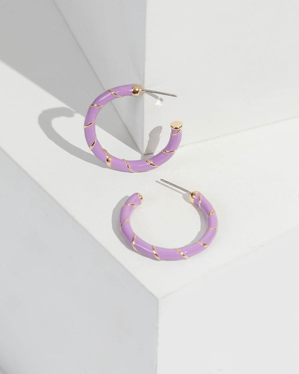 Purple Thin Metal Wrap Detail Hoop Earrings | Earrings