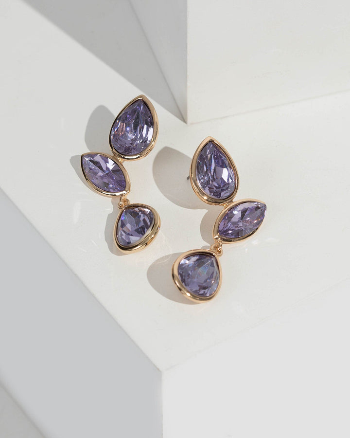 Purple Triple Crystal Detail Drop Earrings | Earrings