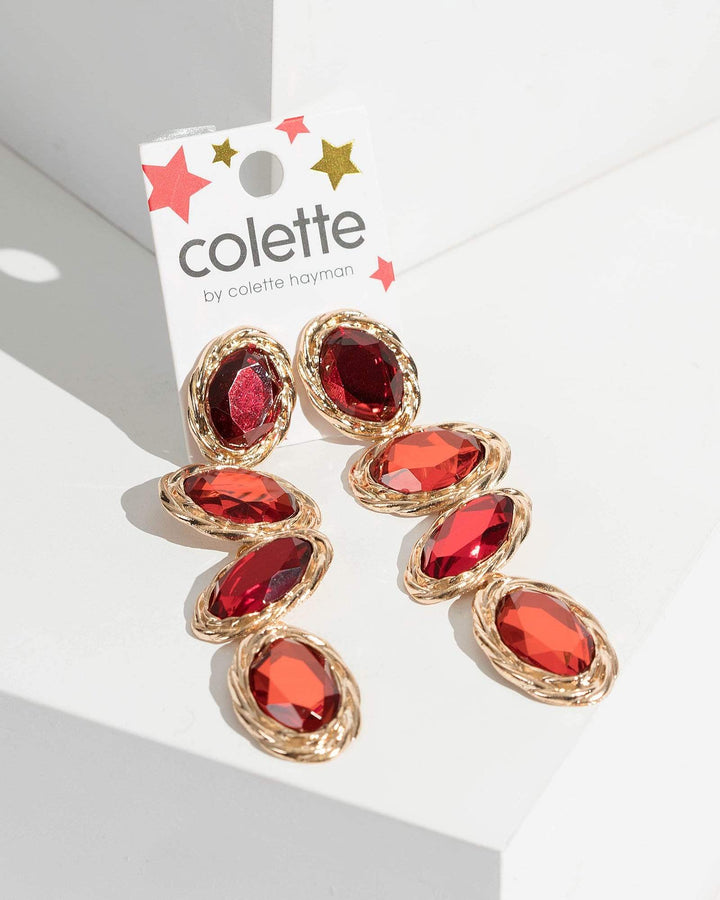 Colette by Colette Hayman Red Alternated Organic Crystal Earrings
