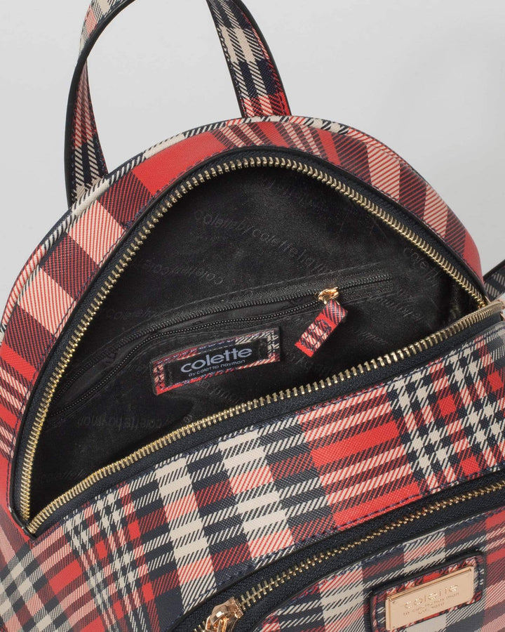 Red And Navy Blue Check Bridget Plain Backpack | Backpacks