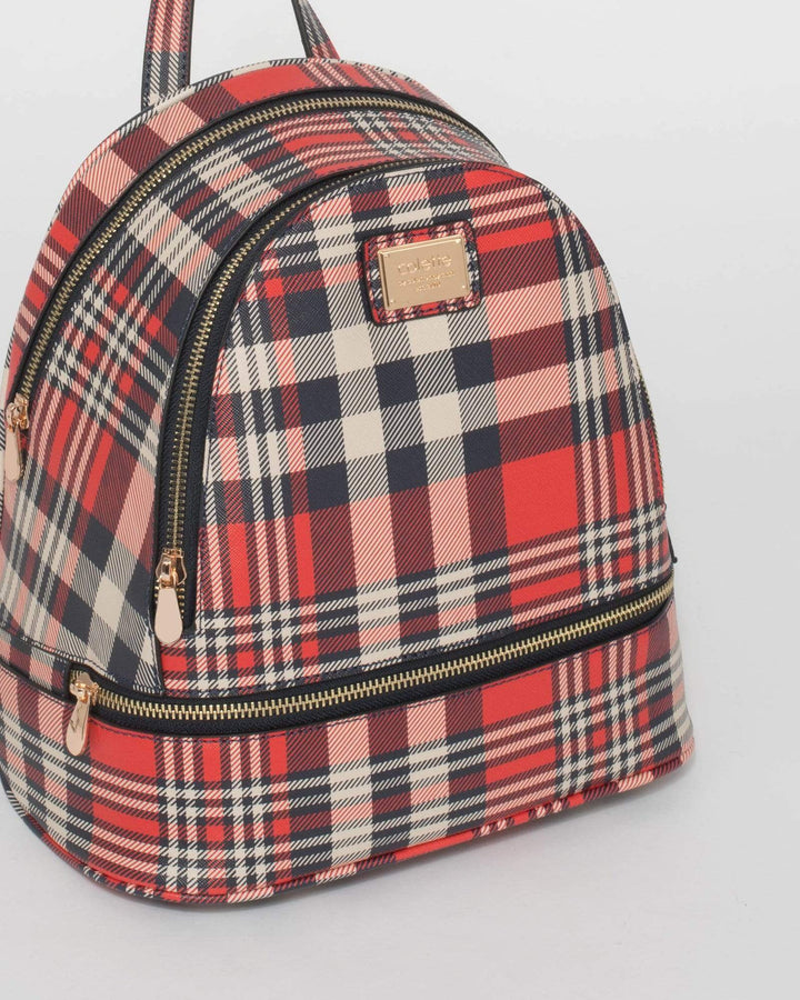 Red And Navy Blue Check Bridget Plain Backpack | Backpacks