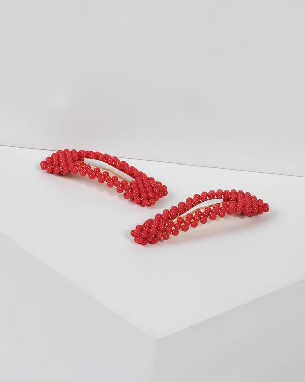 Colette by Colette Hayman Red Beaded Hair Clip Pack
