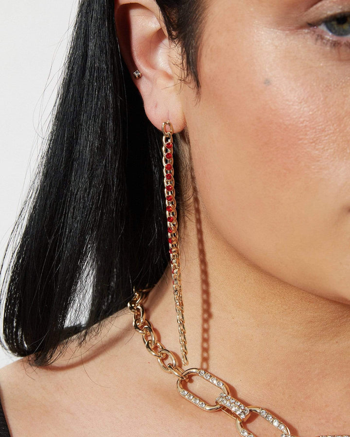 Red Crystal Chain Drop Earrings | Earrings