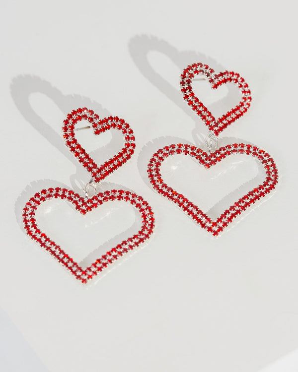 Colette by Colette Hayman Red Crystal Double Love Heart Earrings