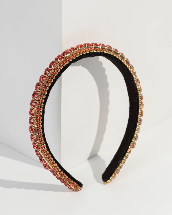 Red Crystal Row Detail Headband | Hair Accessories