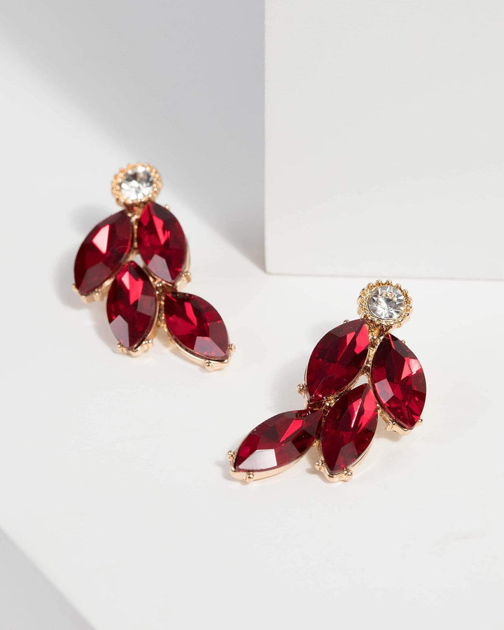 Red Crystal Stud Drop Earrings | Earrings