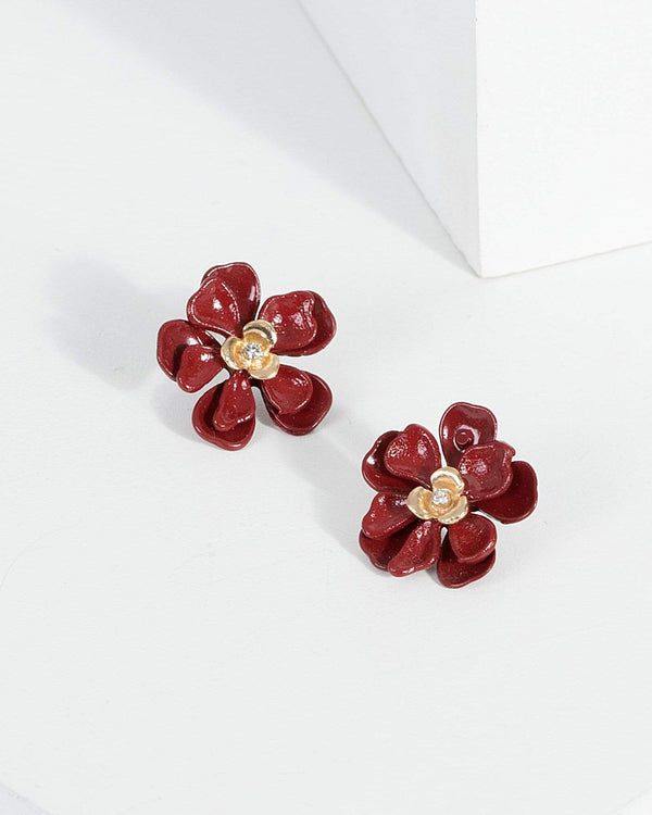 Red Detailed Flower Earrings | Earrings