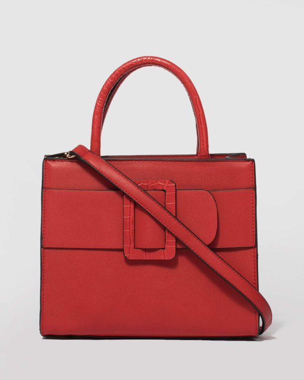 Red Dina Buckle Tote Bag | Tote Bags