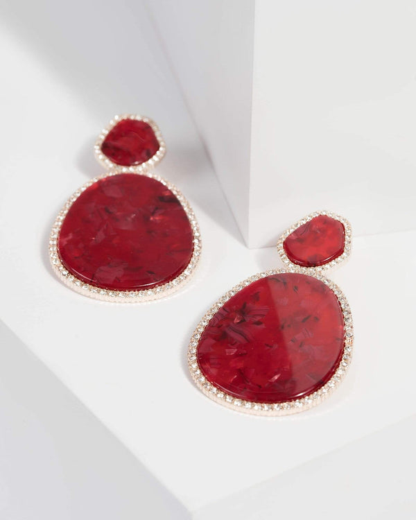Red Double Acrylic Crystal Drop Earrings | Earrings