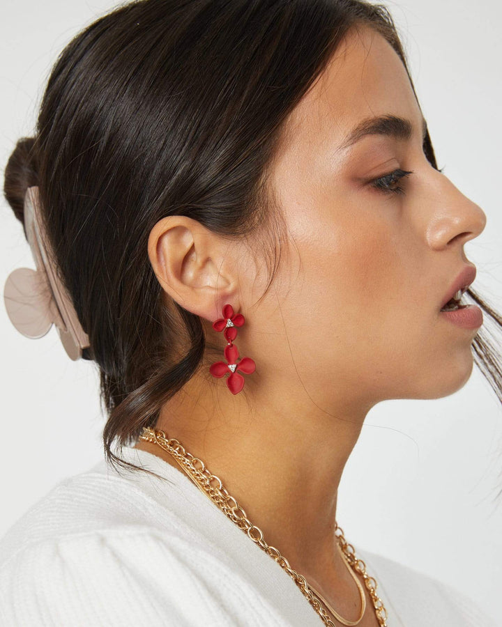 Red Double Floral Drop Earrings | Earrings