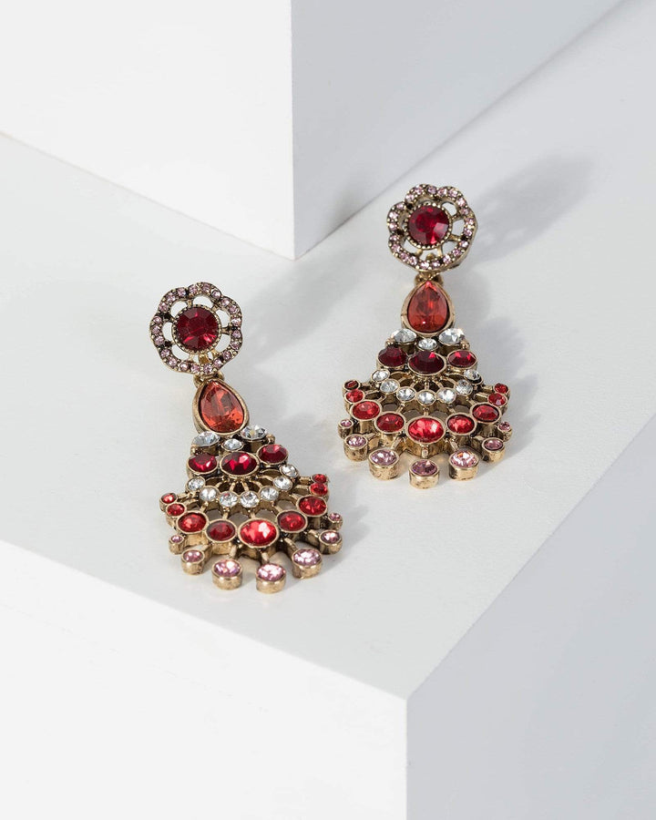 Red Drop Crystal Statement Earrings | Earrings