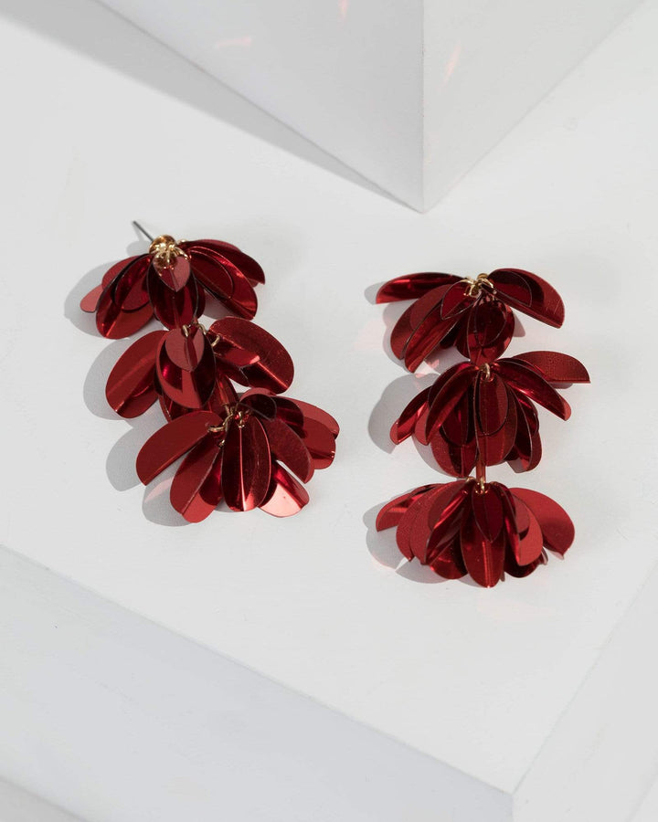 Red Floral Textured Drop Earrings | Earrings