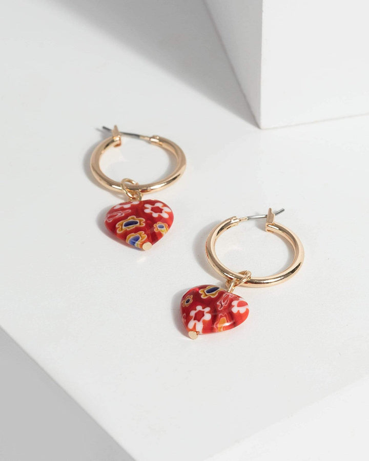 Red Flower Heart Huggie Hoop Earrings | Earrings