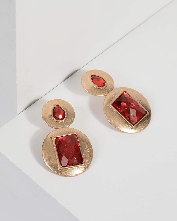 Red Gem Stone Drop Earrings | Earrings