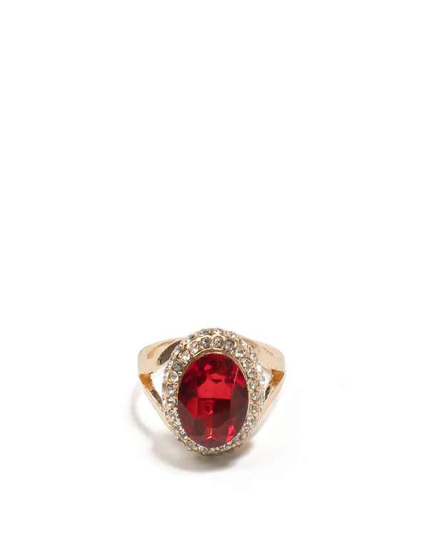 Colette by Colette Hayman Red Gold Tone Diamante Pave Stone Cocktail Ring - Medium