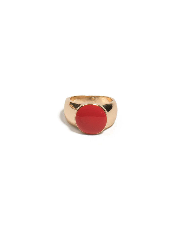 Colette by Colette Hayman Red Gold Tone Enamel Signet Ring - Large