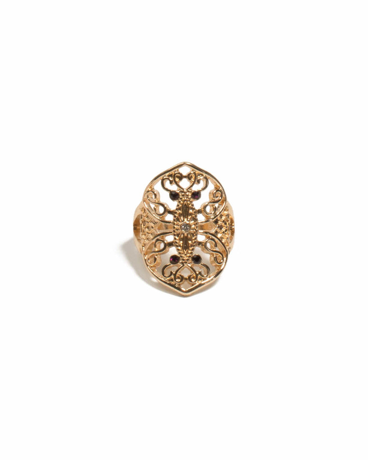 Colette by Colette Hayman Red Gold Tone Filigree Mini Stone Ring - Large