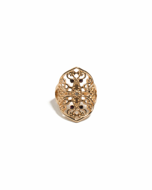 Colette by Colette Hayman Red Gold Tone Filigree Mini Stone Ring - Small