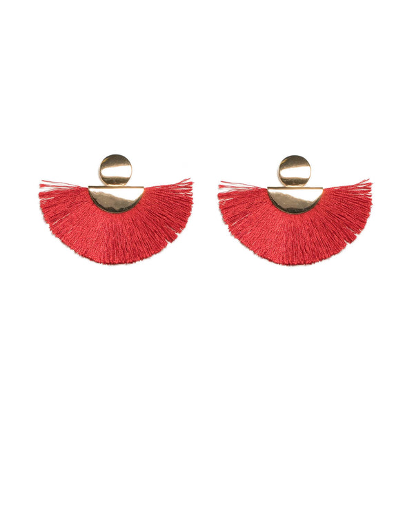 Colette by Colette Hayman Red Gold Tone Geometric Shape Tassel Statement Earrings