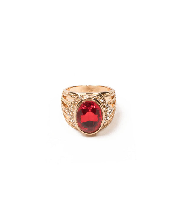 Colette by Colette Hayman Red Gold Tone Large Cocktail Ring - Medium