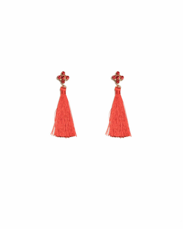 Colette by Colette Hayman Red Gold Tone Mini Stone Tassel Drop Earrings