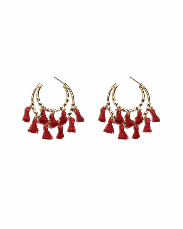 Colette by Colette Hayman Red Gold Tone Mini Tassel Drop Hoop Earrings