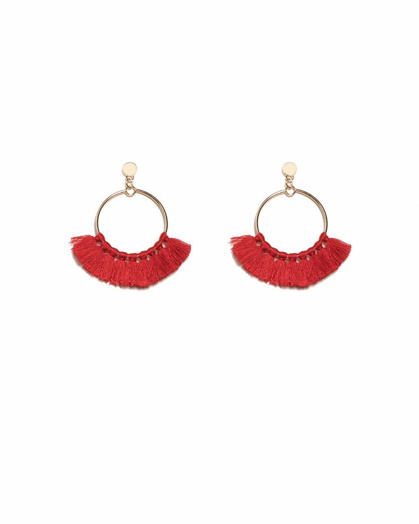 Colette by Colette Hayman Red Gold Tone Mini Tassel Hoop Stud Earrings