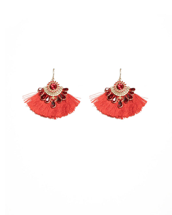 Colette by Colette Hayman Red Gold Tone Multi Stone Semi Circle Tassel Earrings