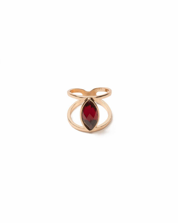 Colette by Colette Hayman Red Gold Tone Navette Double Band Ring - Small